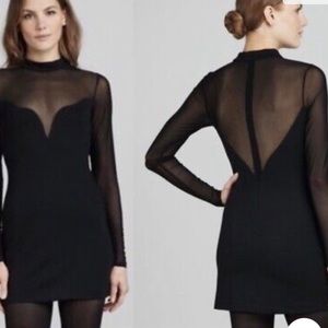 For Love and Lemons Mini Bodycon Dress, Sheer, Long Sleeved, Black, Medium